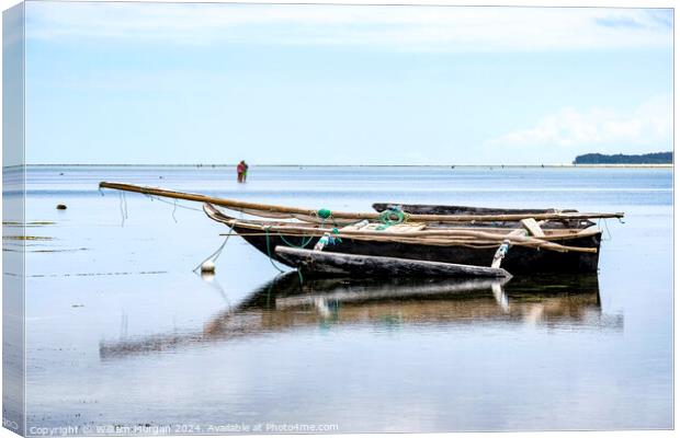 Outrigger Boat on the Indian Ocean on the Northeast Coast of Zanzibar, Tanzania  Canvas Print by William Morgan