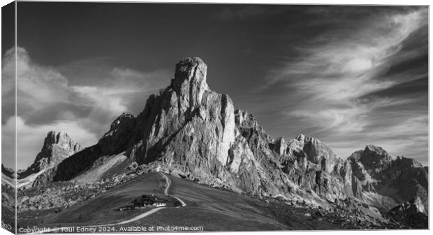 Ra Gusela peaks from Passo Giau, Dolomites, Italy Canvas Print by Paul Edney