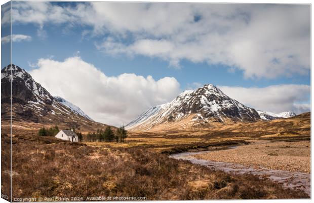 The 'Wee White Cottage' near Glencoe Canvas Print by Paul Edney