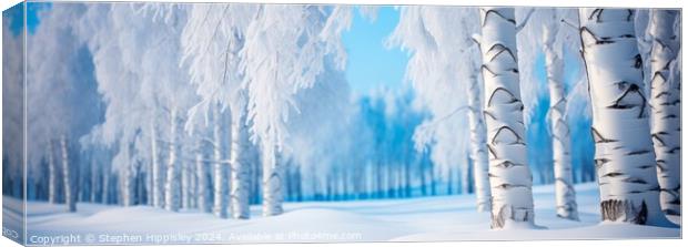Silver Birch trees in the depths of winter Canvas Print by Stephen Hippisley