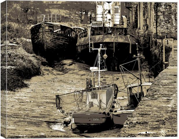 Derelict boats. Annan Harbour, Scotland Canvas Print by Phil Brown
