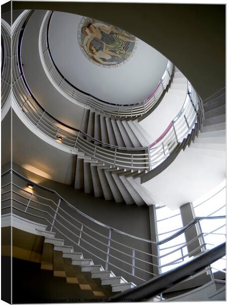 Art Deco staircase, Midland Hotel in Morecambe. Canvas Print by Phil Brown