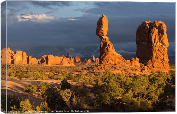 Balanced Rock located within Arches National Park Utah Canvas Print by Robert Waltman