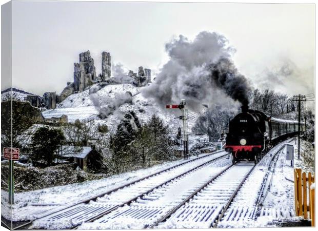 Steam train in snow Canvas Print by Sandra  Hawkins 
