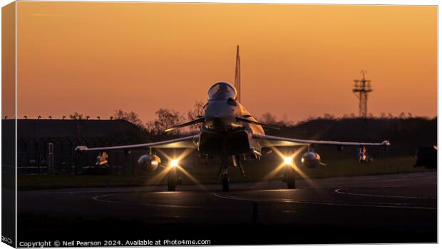 RAF Coningsby QRA Typhoon Jet Taxiing out in the Golden Hour Canvas Print by Neil Pearson