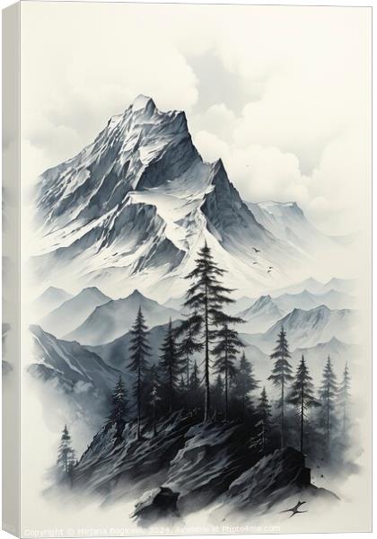 Drawing of winter mountain, created with generative AI Canvas Print by Mirjana Bogicevic