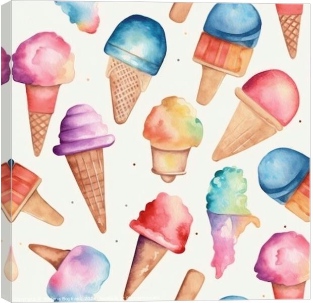 Ice cream watercolor seamless pattern Canvas Print by Mirjana Bogicevic