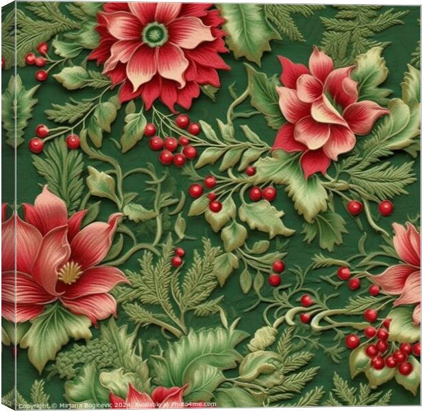 Embroided seamless pattern with red flowers Canvas Print by Mirjana Bogicevic