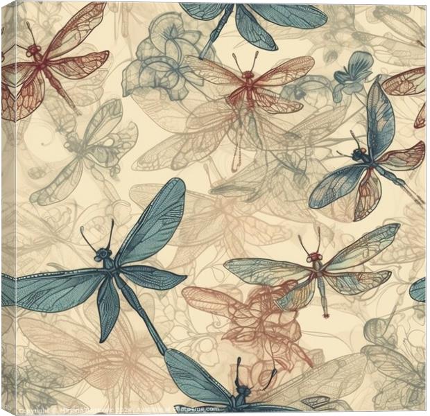 Dragonfly pastel seamless pattern Canvas Print by Mirjana Bogicevic