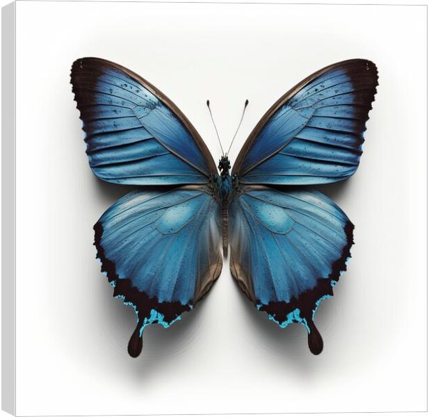 Flat lay view of the blue butterfly on white background Canvas Print by Mirjana Bogicevic
