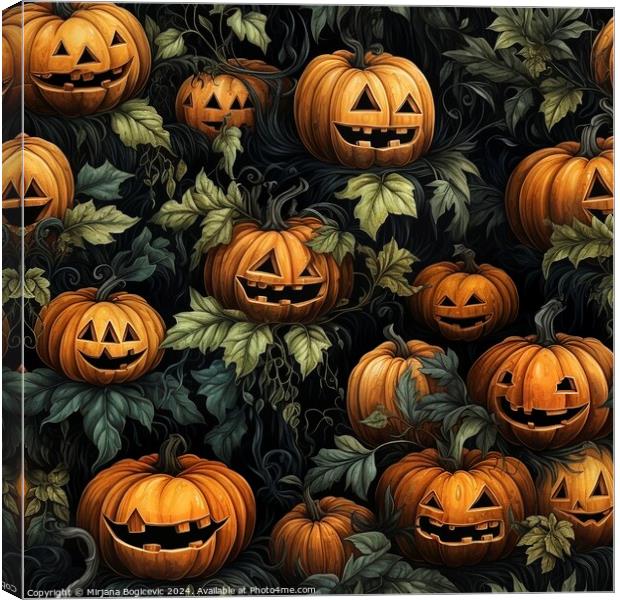 Halloween pumpkins seamless pattern, created with generative AI Canvas Print by Mirjana Bogicevic