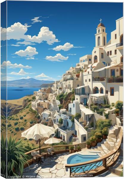 Santorini, Greece travel illustration Canvas Print by Mirjana Bogicevic