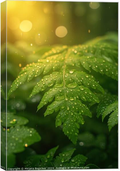 Lush Fern Foliage in the Misty Forest at Dawn Canvas Print by Mirjana Bogicevic