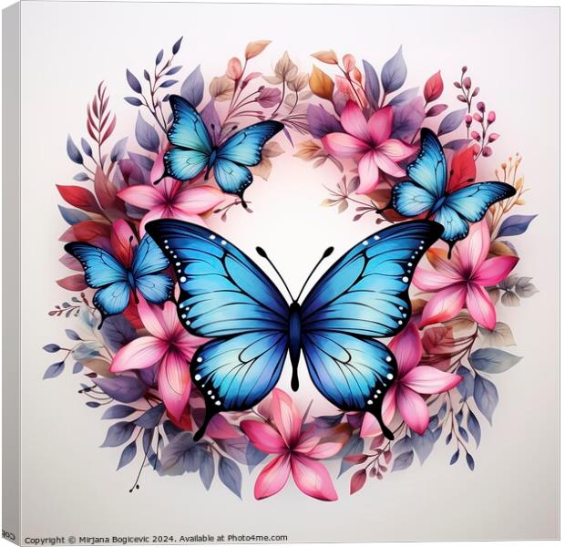 Flowers and butterflies wreath isolated on white background Canvas Print by Mirjana Bogicevic
