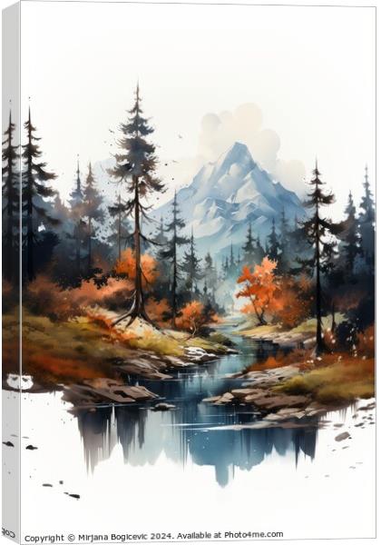 Autumn mountain landscape illustration Canvas Print by Mirjana Bogicevic