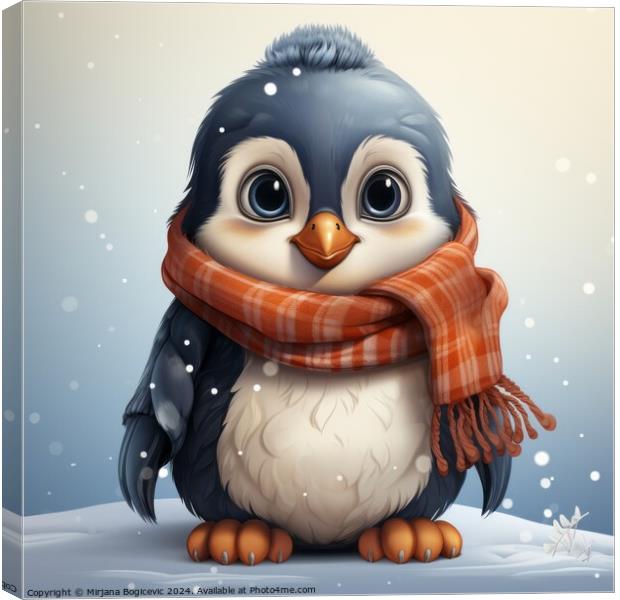 Cartoon penguin wearing a scarf Canvas Print by Mirjana Bogicevic