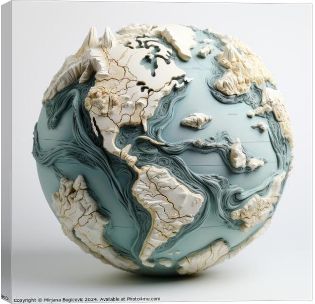 Relief Earth globe on white background Canvas Print by Mirjana Bogicevic