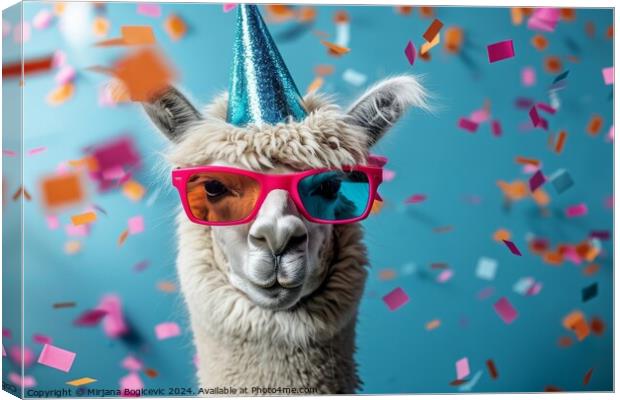Festive Llama Celebrating in Style at a New Years Eve Carnival Canvas Print by Mirjana Bogicevic