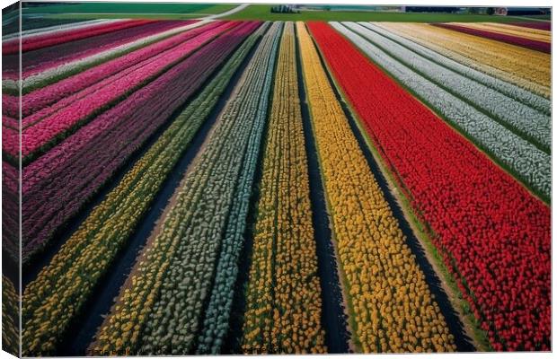 Mesmerizing drone view at flower fields in Netherland Canvas Print by Mirjana Bogicevic
