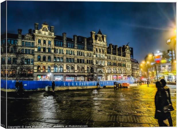 Exchange Square in Manchester at night Canvas Print by Dark Blue Star