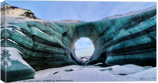 Iceland Ice Cave Panorama Canvas Print by Alice Rose