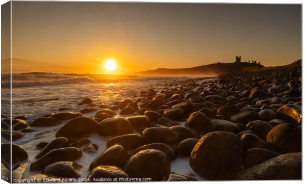 Early morning sun on Boulder Beach by  Dunstanburg Canvas Print by Edward Bilcliffe