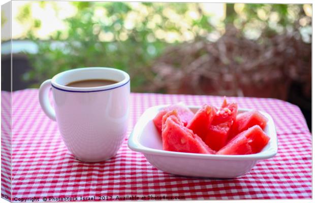 Breakfast served outdoors  Canvas Print by PhotoStock Israel