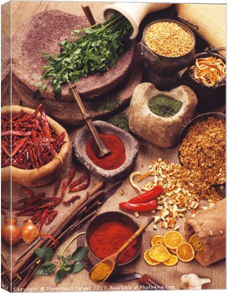 Still life with spices and herbs Canvas Print by PhotoStock Israel