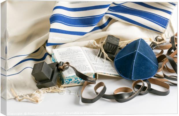 Teffilin, Talith and Sidur for Jewish ritual  Canvas Print by PhotoStock Israel
