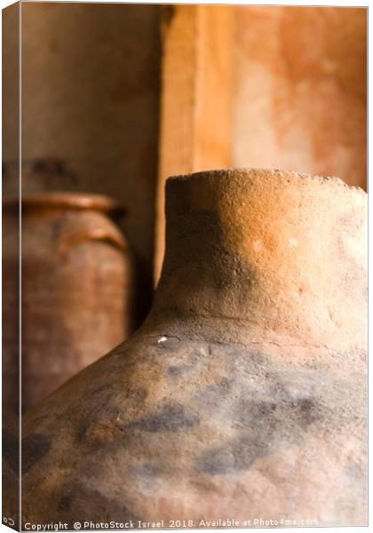 Israel, Achziv, Ancient clay pots on display Canvas Print by PhotoStock Israel