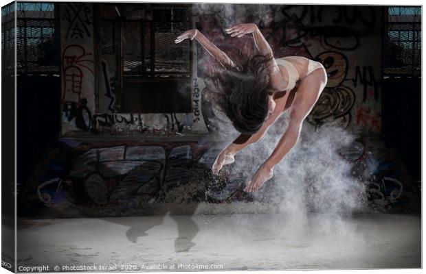 Ballet dancer jumps in flour  Canvas Print by PhotoStock Israel