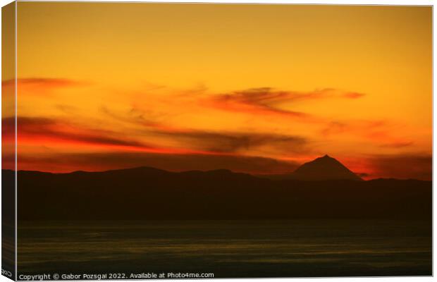 Sunset over Pico, Azores Canvas Print by Gabor Pozsgai