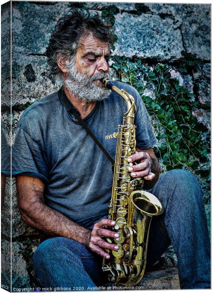 Busting a tune on the saxophone Canvas Print by mick gibbons