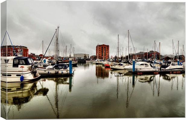  Hull Marina in the Rain Canvas Print by Sarah Couzens