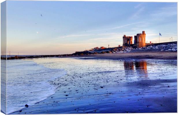Withernsea Sunset and Moon Canvas Print by Sarah Couzens