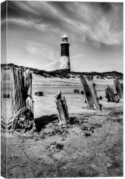 Spurn Point Lighthouse and Groynes Canvas Print by Sarah Couzens