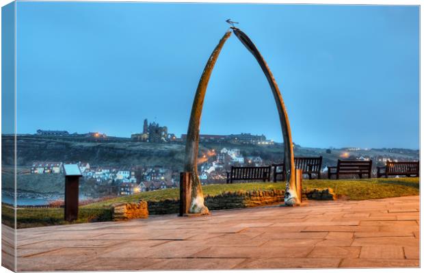 Whitby Whalebone Blue Hour Canvas Print by Sarah Couzens