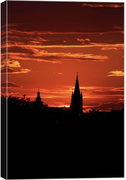 Silhouette of the Old Town Sibiu Romania Canvas Print by Adrian Bud
