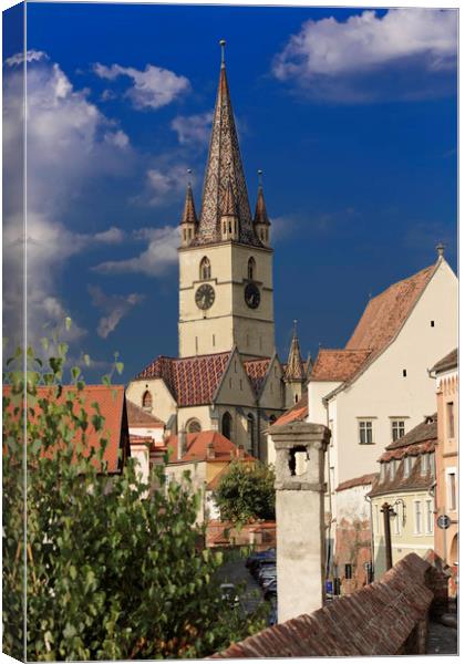 Evangelical Cathedral Sibiu Romania tower on inten Canvas Print by Adrian Bud