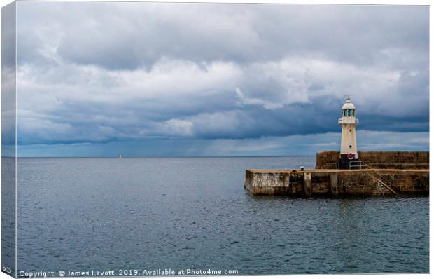 Lonely Yacht Off Mevagissey Lighthouse Canvas Print by James Lavott
