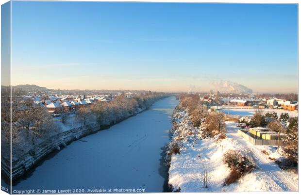 Manchester Ship Canal Snow Scene Canvas Print by James Lavott