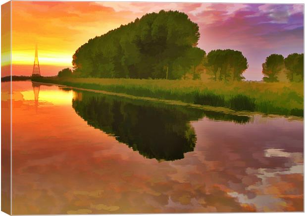 Sunset  on the Fens. Canvas Print by Kleve 