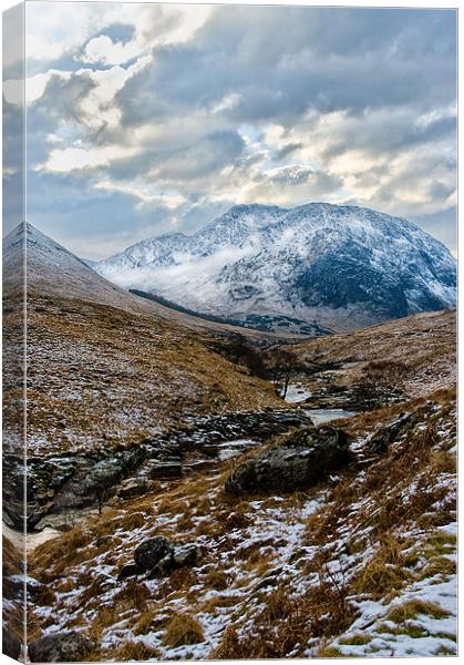 A Winter Day in Glen Etive Canvas Print by Jacqi Elmslie