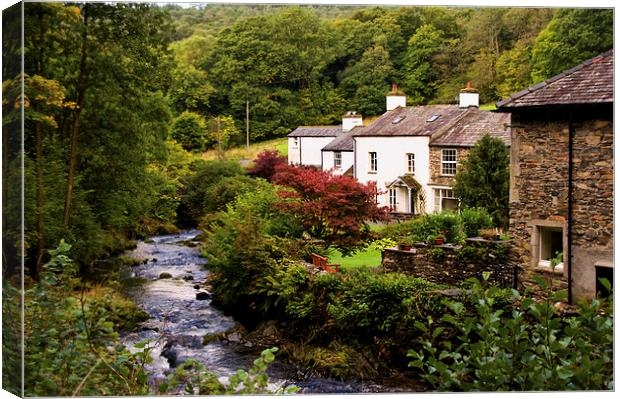 Cottages by Satterthwaite Beck Canvas Print by Jacqi Elmslie
