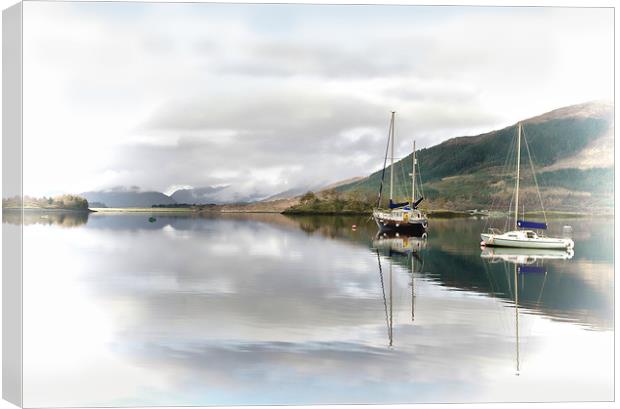 Loch Leven Boats on Misty Morning Canvas Print by Jacqi Elmslie