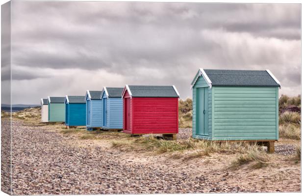 Beach Huts by Findhorn Beach Canvas Print by Jacqi Elmslie