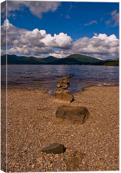 Stepping Stones, Millarachy Bay, Loch Lomond Canvas Print by Jacqi Elmslie