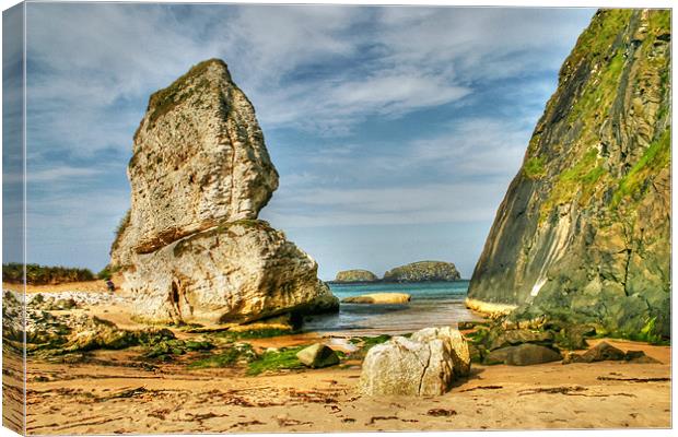 Secluded Cove at Ballintoy Canvas Print by David McFarland