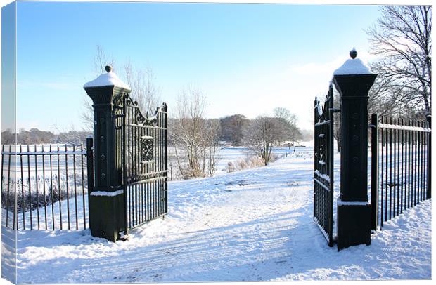 The Gates to a frozen Lurgan Park, County Armagh Canvas Print by David McFarland