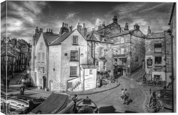 ROBIN HOODS BAY VILLAGE 2011 black and white Canvas Print by Martin Parkinson